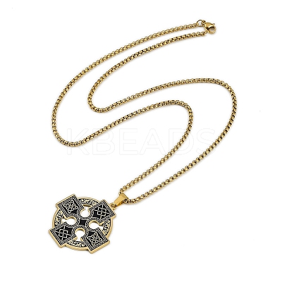 201 Stainless Steel Goth Knot Cross Pendant Box Chain Necklaces NJEW-M010-05G-1