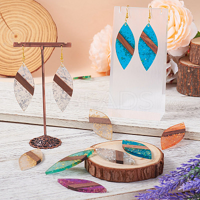 12Pcs 6 Colors Transparent Resin & Walnut Wood Big Pendants WOOD-TA0002-46-1