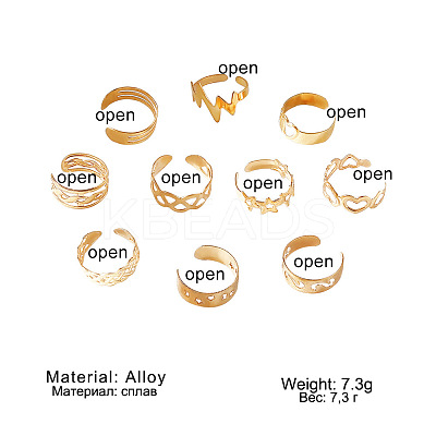 10Pcs 10 Styles Alloy Cuff Toe Rings FS-WGB499F-01-1