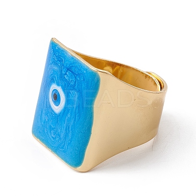 Square Enamel with Evil Eye Wide Band Finger Rings RJEW-A014-02G-01-1