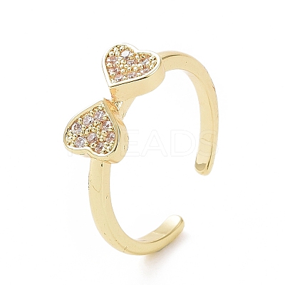 Clear Cubic Zirconia Heart Bowknot Open Cuff Ring RJEW-E072-06G-1