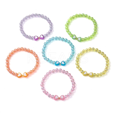 6Pcs 6 Colors Heart & Round Acrylic Beaded Stretch Kid Bracelet Sets BJEW-JB10674-1