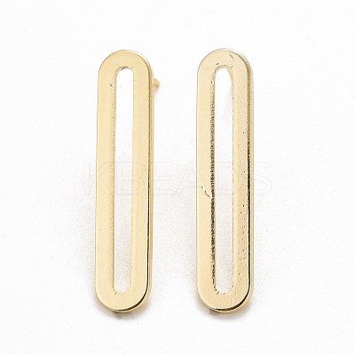 Brass Long Oval Stud Earrings EJEW-C015-03G-1