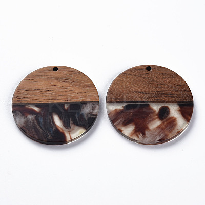 Transparent Resin & Walnut Wood Pendants RESI-T035-35E-1