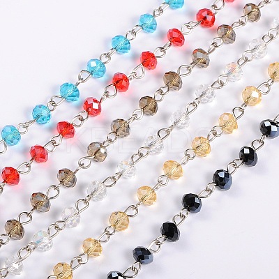 Handmade Rondelle Glass Beads Chains for Necklaces Bracelets Making AJEW-JB00038-1