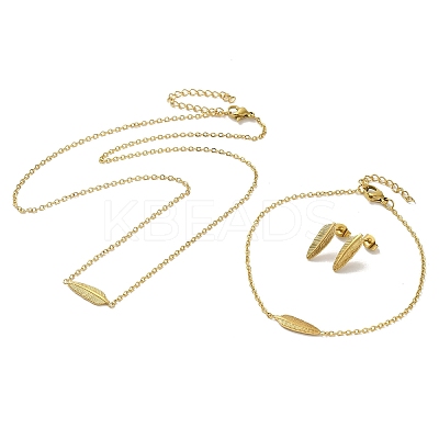 Ion Plating(IP) 304 Stainless Steel Feather Pendant Necklaces & Bracelets & Stud Earrings Sets for Women SJEW-C004-10G-1