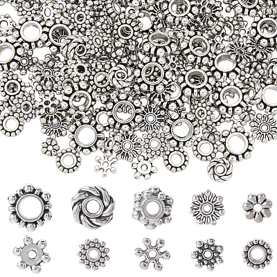 400Pcs 10 Style Tibetan Style Alloy Beads Flower Set FIND-SP0002-17-1