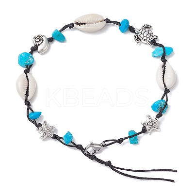 3Pcs 3 Styles Beach Starfish Turtle Synthetic Magnesite & Turquoise & Natural Cowrie Shell Beaded Anklets AJEW-AN00687-1