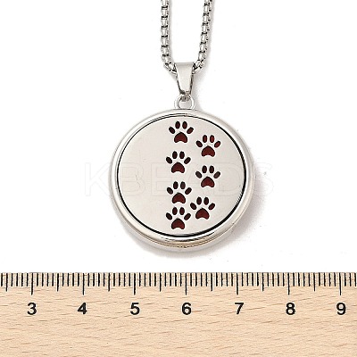 316 Surgical Stainless Steel Aromatherapy Diffuser Perfume Hollow Flat Round Pendant Box Chain Necklaces LS-NJEW-R016-01P-06-1