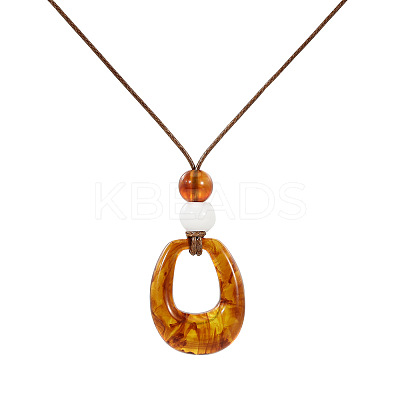 Resin Teardrop Pendant Long Necklaces with Wax Cord FS-WGD1F48-02-1