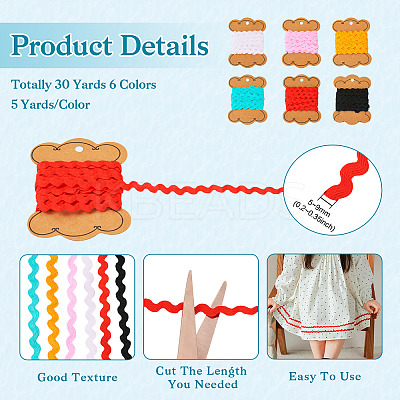 30 Yards 6 Colors Polyester Wavy Fringe Trim Ribbons OCOR-TA0001-65-1