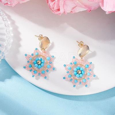 Handmade Glass Seed Beads Flower Dangle Stud Earrings EJEW-MZ00570-1