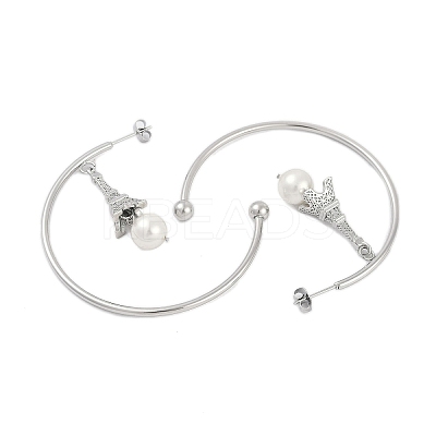 304 Stainless Steel C-Shaped with Eiffel Tower Stud Earrings for Women EJEW-K281-33P-1