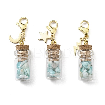 Natural Amazonite Chip inside Glass Wishing Bottle Pendant Decoration HJEW-JM03130-01-1