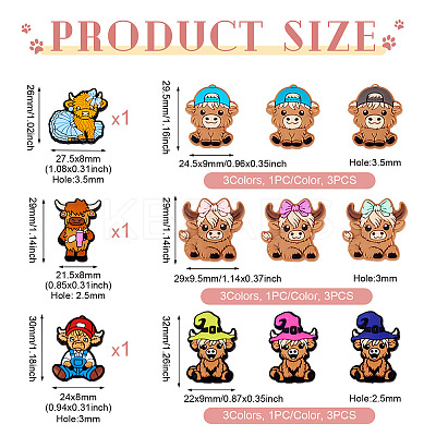 12Pcs 12 Styles Cattle Food Grade Silicone Focal Beads SIL-TA0002-42-1