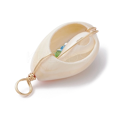 5Pcs Natural Shell Copper Wire Wrapped Pendants PALLOY-JF02317-05A-1