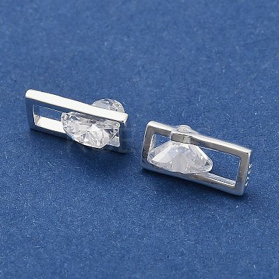 925 Sterling Silver Pave Clear Cubic Zirconia Rectangle with Heart Charms STER-P071-17S-1