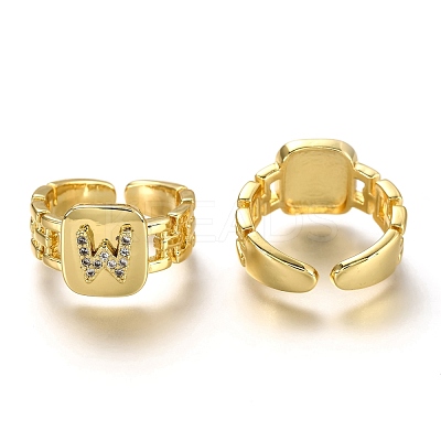 Brass Micro Pave Clear Cubic Zirconia Cuff Rings RJEW-H541-01W-G-1