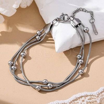 Stainless Steel Multi-strand Ball Bracelets BJEW-L687-01P-1