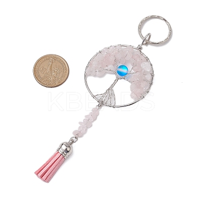 3Pcs 3 Styles Tree of Life Alloy Natural Amethyst & Green Aventurine & Rose Quartz & Synthetic Moonstone Keychain KEYC-JKC00987-1