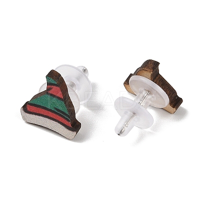 Christmas Theme Wood Stud Earrings EJEW-U016-06P-03-1