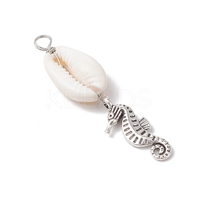 8Pcs 8 Styles Natural Cowrie Shell & Alloy Sea Animals Pendants PALLOY-JF03750-1
