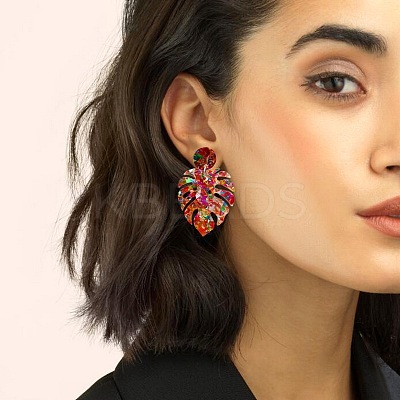 Leaf Acrylic Paillette Dangle Stud Earrings FS-WG5D05C-04-1
