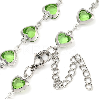 304 Stainless Steel & Glass Heart Link Chain Necklaces NJEW-P315-03P-04-1