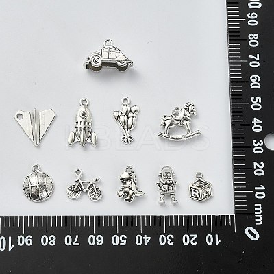 100Pcs 10 Styles Bicycle & Square & Balloon & Robot Tibetan Style Zinc Alloy Charms TIBEP-CJ0002-88-1