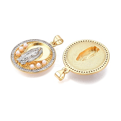 Brass Micro Pave Cubic Zirconia with ABS Imitation Pearl Pendants KK-T070-18G-1
