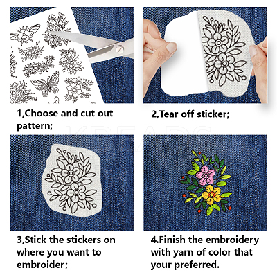 4 Sheets 11.6x8.2 Inch Stick and Stitch Embroidery Patterns DIY-WH0455-043-1