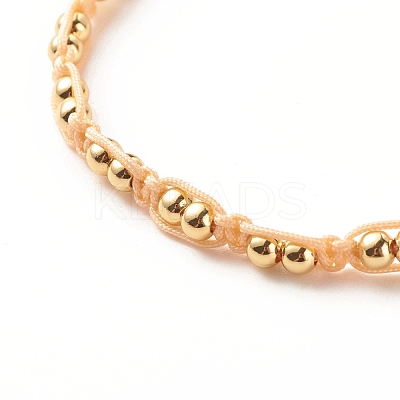 Round Brass Braided Bead Bracelet BJEW-JB07855-1