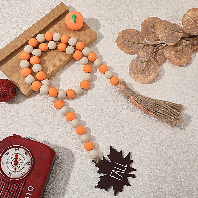 Round Wooden Beaded Autumn Decoration AJEW-WH20019-60-1
