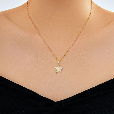 Elegant and Stylish Brass Sparkling Clear Cubic Zirconia Star Pendant Necklaces for Women BI4954-1-1