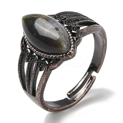 Natural Gemstone Horse Eye Adjustable Rings RJEW-K271-05R-1