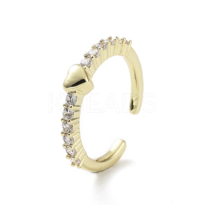 Heart Rack Plating Brass Micro Pave Clear Cubic Zirconia Open Rings RJEW-D020-12G-1