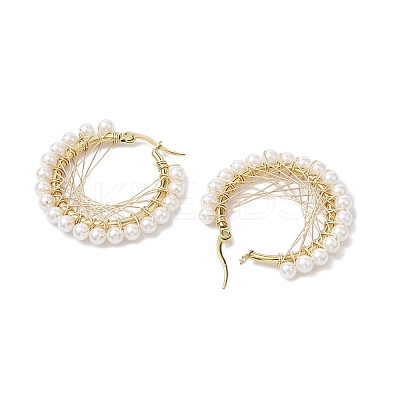 Copper Wire Wrapped Shell Pearl Hoop Earring EJEW-TA00486-1