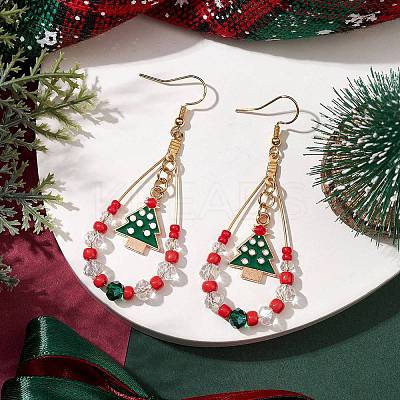 304 Stainless Steel Christmas Tree Dangle Earrings EJEW-TA00455-1