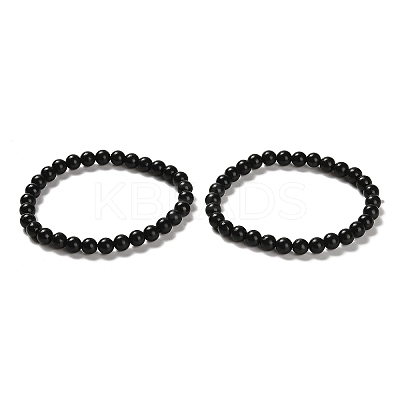 Natural Shungite Round Beaded Stretch Bracelets BJEW-NH0001-01A-1