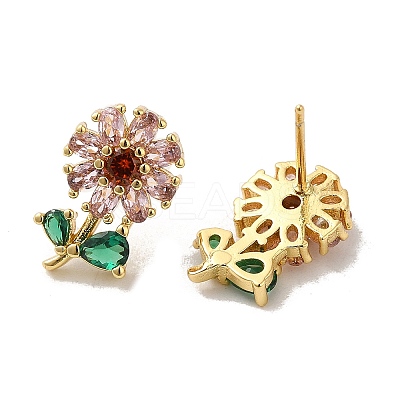 Rack Plating Real 18K Gold Plated Brass Flower of Life Stud Earrings EJEW-B034-09G-1