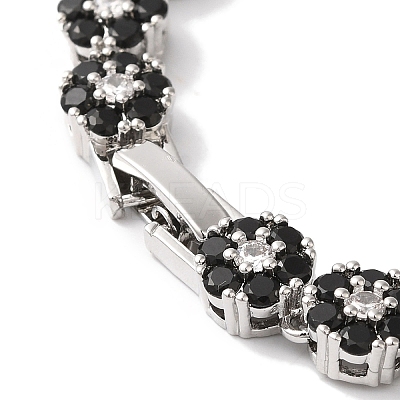 Rack Plating Brass Pave Cubic Zirconia Flower Link Necklaces for Women NJEW-B108-01P-04-1