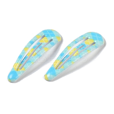 10Pcs 5 Colors Tartan Pattern Epoxy Resin Snap Hair Clip PHAR-P009-01C-1