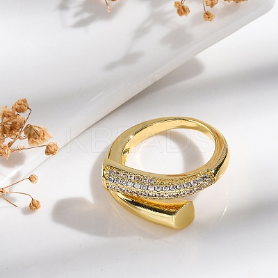 Rack Plating Brass Micro Pave Clear Cubic Zirconia Open Cuff Finger Rings for Women RJEW-M028-95G-1