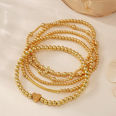 Brass and Stainless Beaded Stretch Bracelet Sets VB9693-4-1