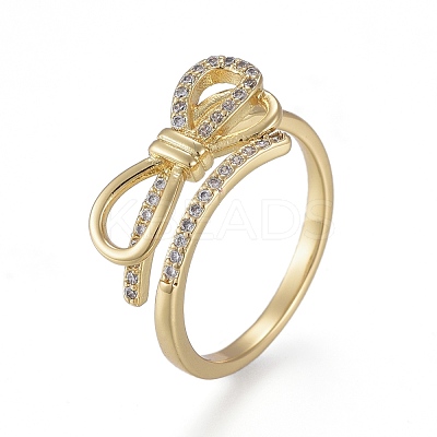 Brass Micro Pave Clear Cubic Zirconia Cuff Rings RJEW-K232-18G-1