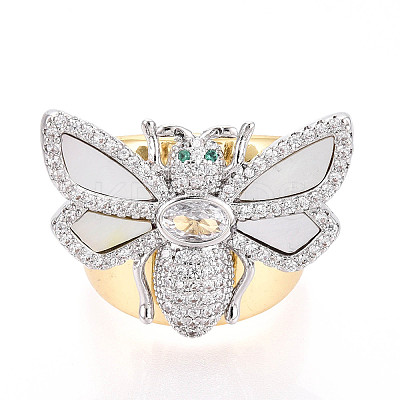 Brass Micro Pave Cubic Zirconia Adjustable Open Cuff Rings for Women RJEW-N051-04PG-1