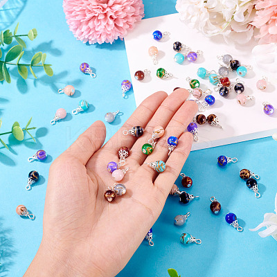100Pcs 10 Colors Baking Paint Glass Pendants PALLOY-TAC0205-1