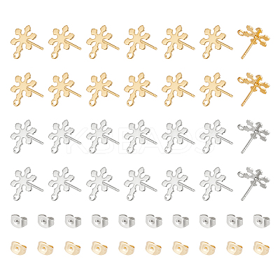 40Pcs 2 Colors 201 Stainless Steel Snowflake Stud Earring Findings STAS-UN0047-60-1