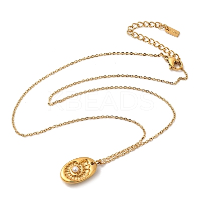 304 Stainless Steel Oval with Shell Shape Pendant Necklaces for Women NJEW-Z091-12G-1