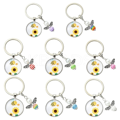 3Pcs Glass Pearl & Resin & Alloy Glass Keychains KEYC-YW00227-01-1